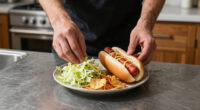 hot dogs with vinegared iceberg and potato chips